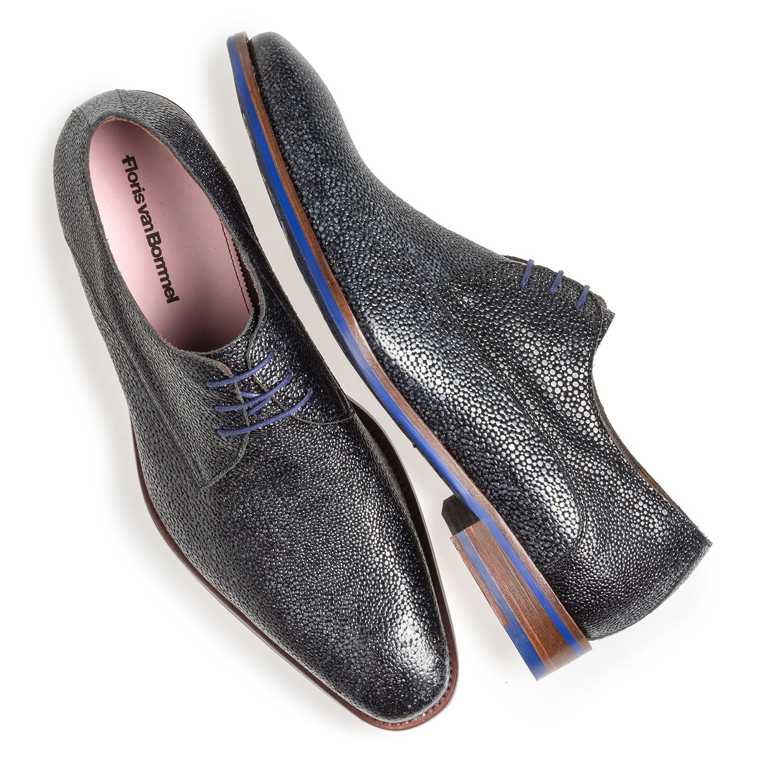 18159/23 - Blue leather lace shoe with metallic print 18159/23 - Blue leather lace shoe with metallic print