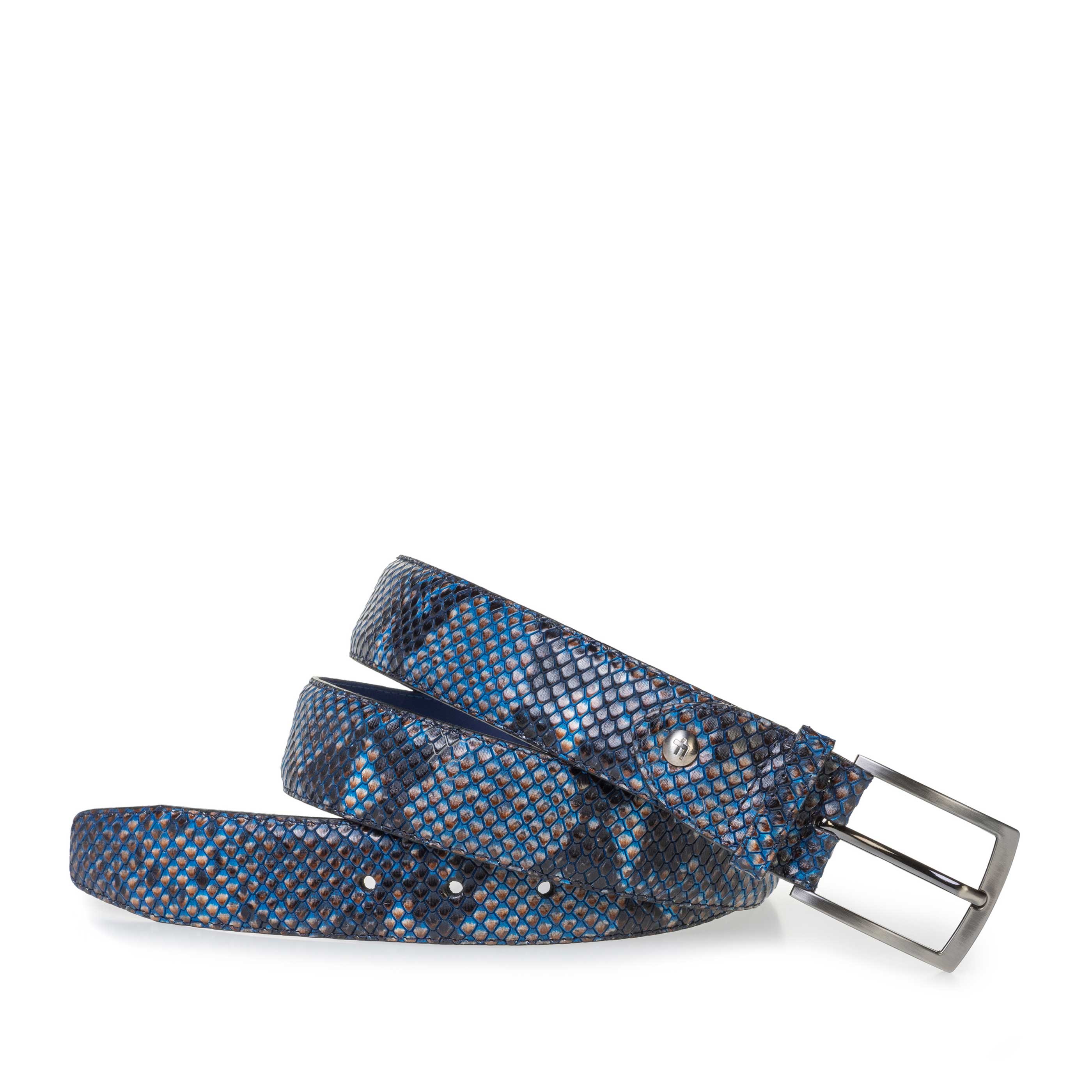 75200/80 - Blue leather belt with snake print 75200/80 - Blue leather belt with snake print