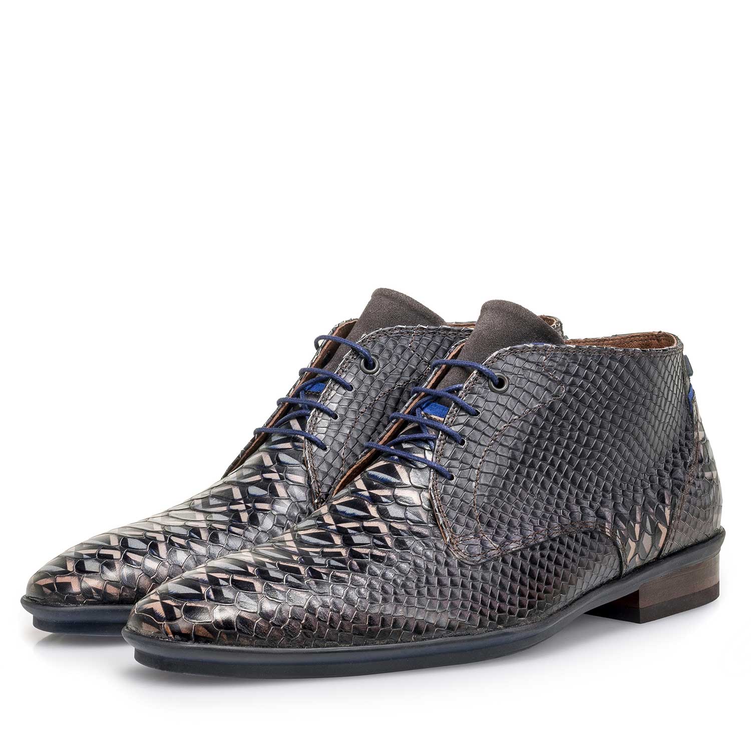 10475/04 - Dark grey calf leather lace shoe with snake print 10475/04 - Dark grey calf leather lace shoe with snake print