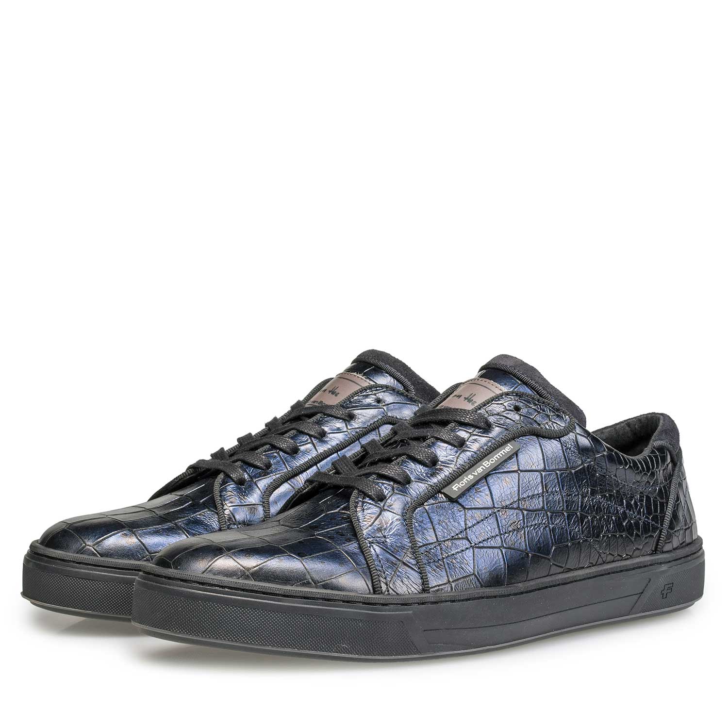 13214/04 - Blue leather sneaker with croco print 13214/04 - Blue leather sneaker with croco print