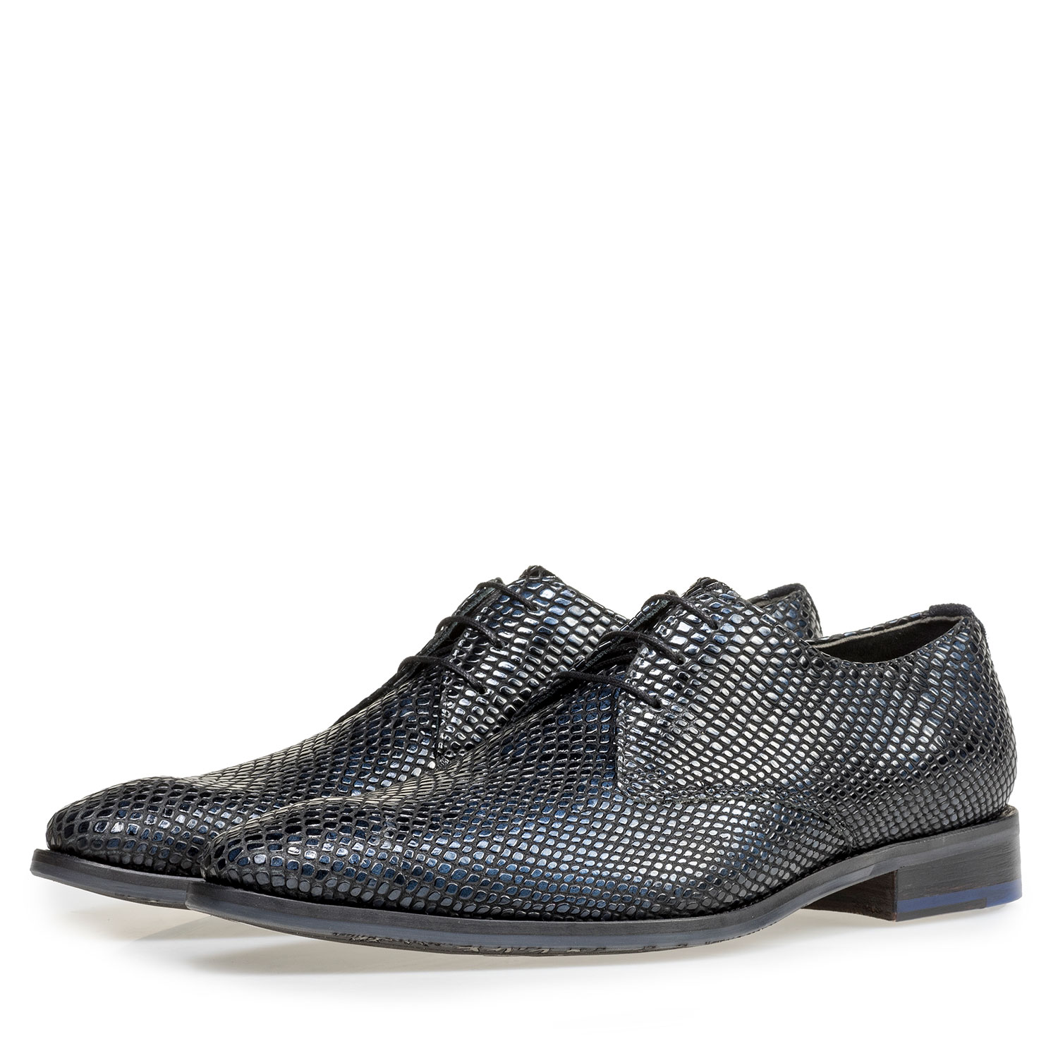18293/00 - Blue printed patent leather lace shoe 18293/00 - Blue printed patent leather lace shoe