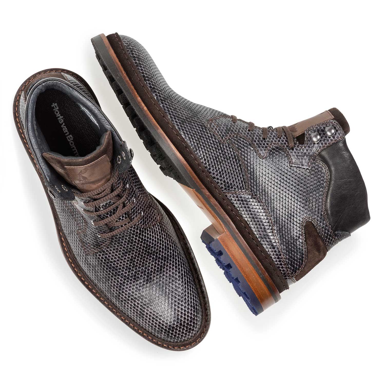 10503/04 - Dark grey leather lace boot with snake print 10503/04 - Dark grey leather lace boot with snake print
