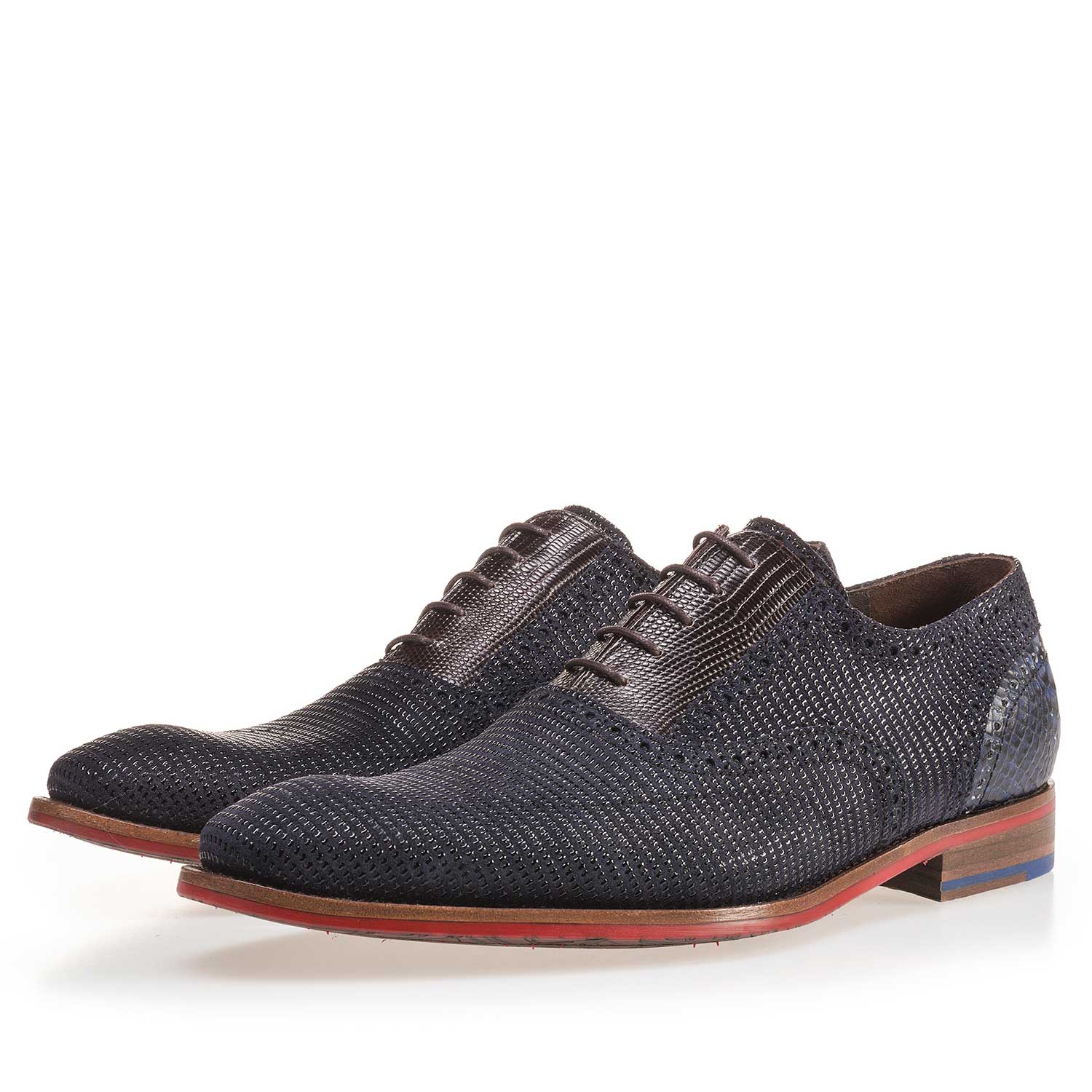 19114/09 - Dark blue, patterned suede leather lace shoe 19114/09 - Dark blue, patterned suede leather lace shoe