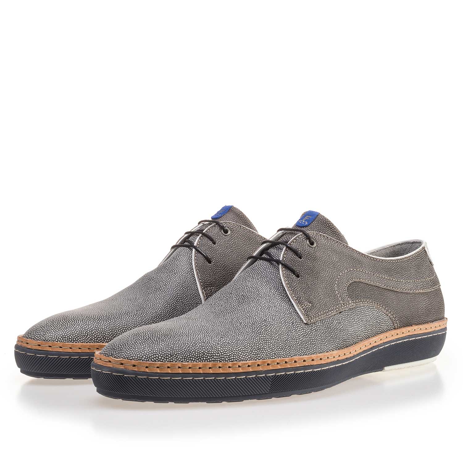 14020/01 - Grey, patterned suede leather lace shoe 14020/01 - Grey, patterned suede leather lace shoe