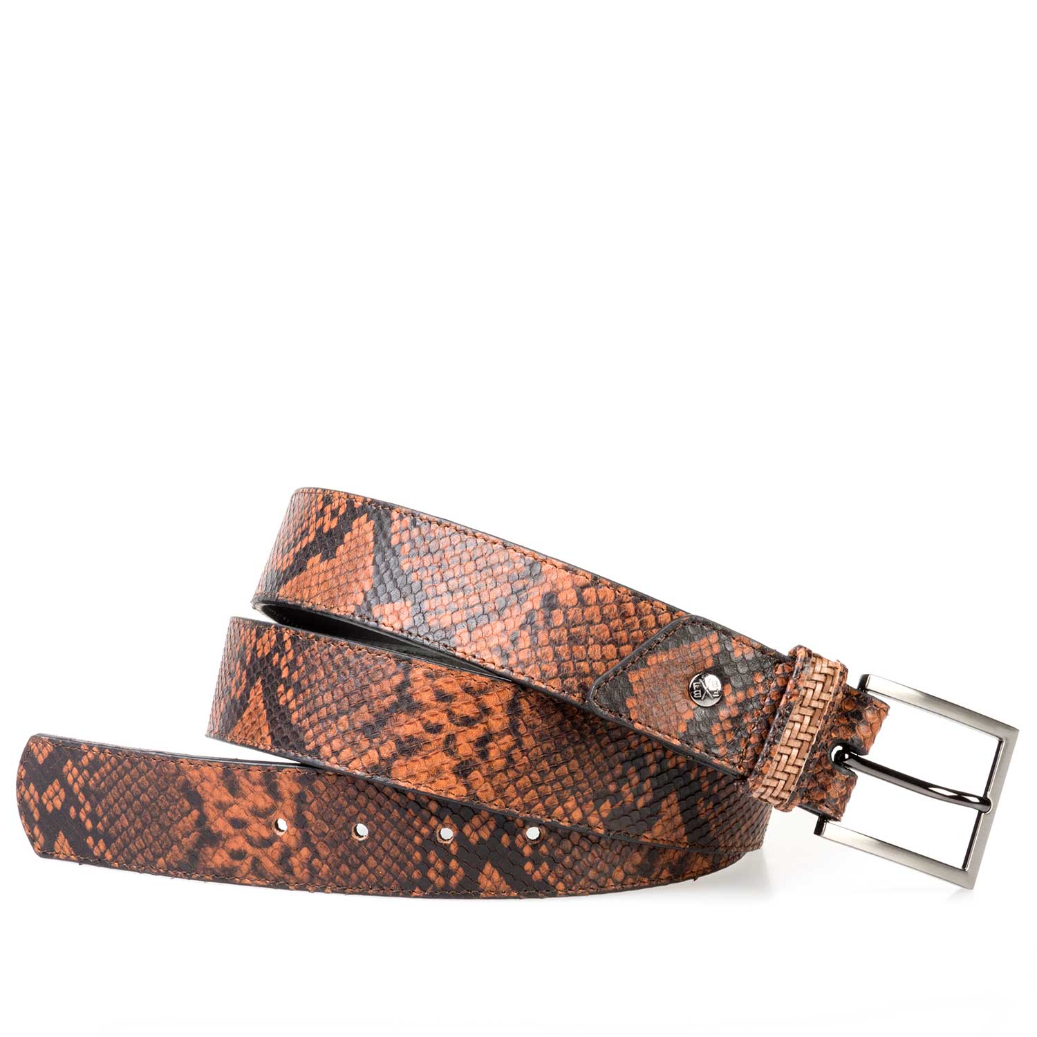 75179/03 - Cognac-coloured leather belt finished with a snake print 75179/03 - Cognac-coloured leather belt finished with a snake print