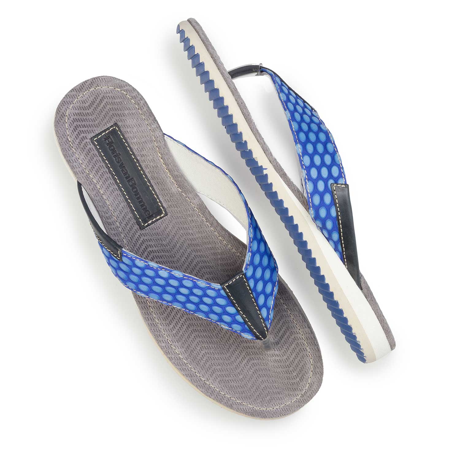 20022/22 - Cobalt clue, printed leather thong slipper 20022/22 - Cobalt clue, printed leather thong slipper