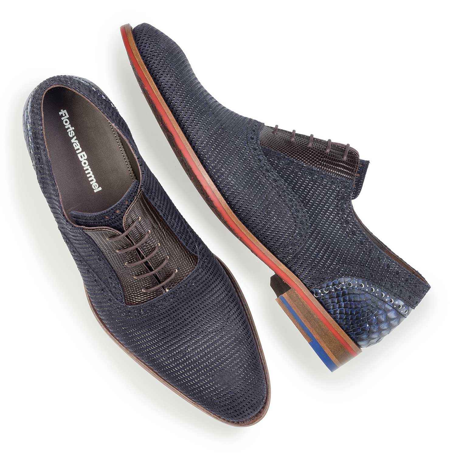 19114/09 - Dark blue, patterned suede leather lace shoe 19114/09 - Dark blue, patterned suede leather lace shoe
