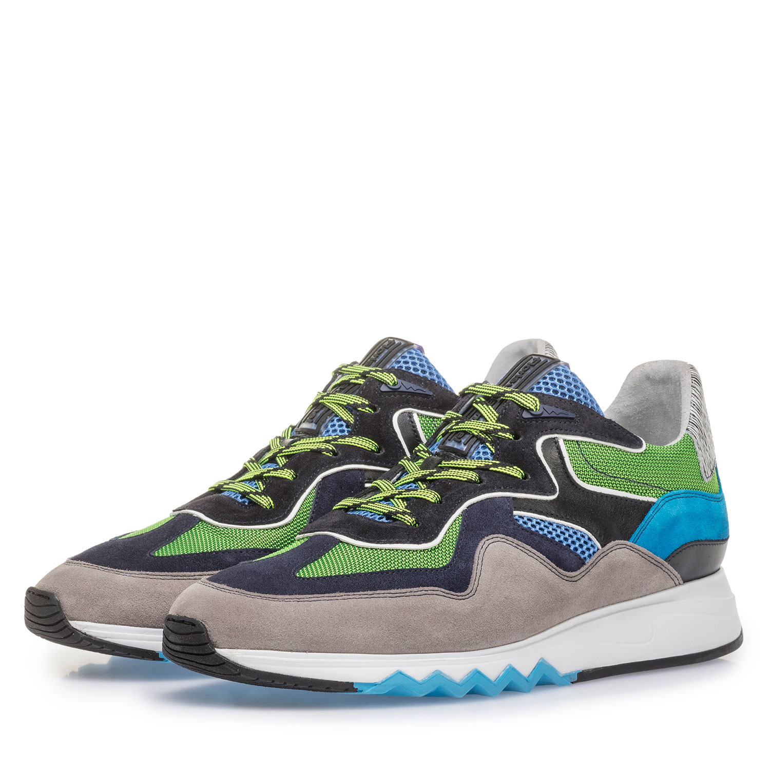 16290/00 - Multi-colour suede leather sneaker with green details 16290/00 - Multi-colour suede leather sneaker with green details