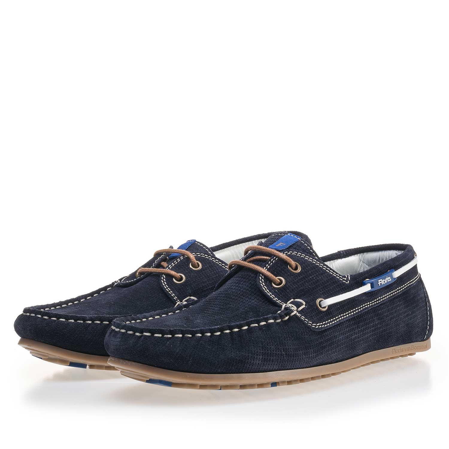 15035/00 - Dark blue, patterned suede leather boat shoe 15035/00 - Dark blue, patterned suede leather boat shoe