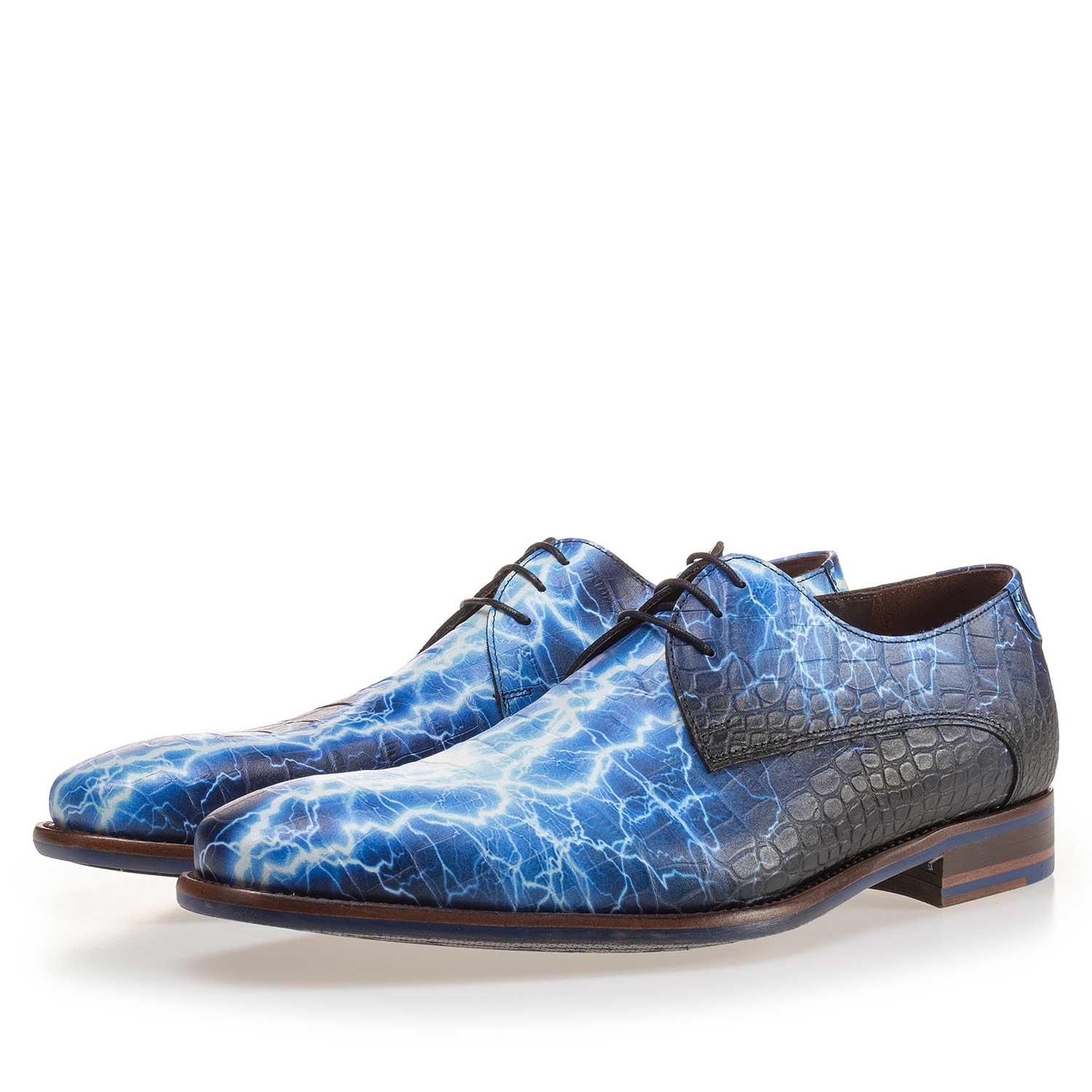 14267/00 - Premium blue printed leather lace shoe 14267/00 - Premium blue printed leather lace shoe