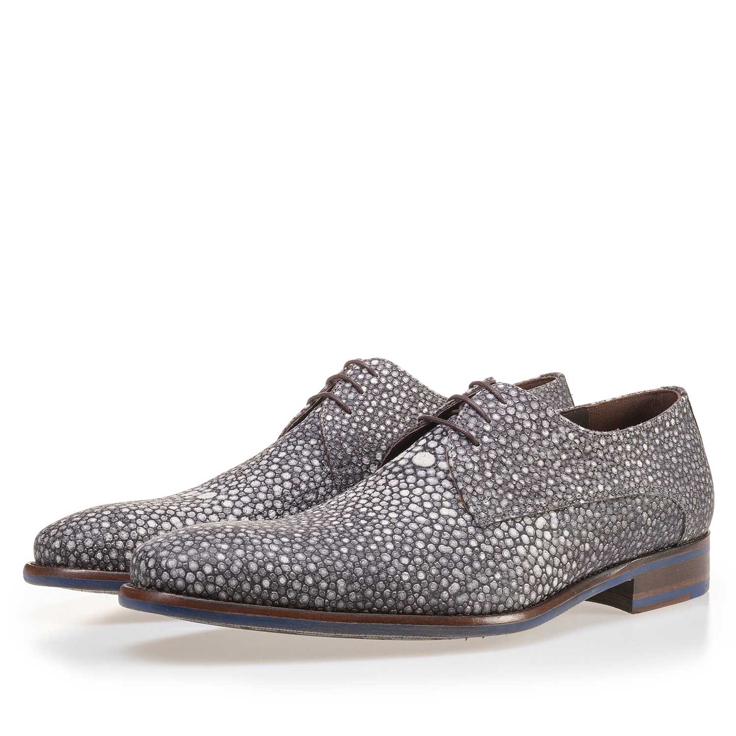 14194/01 - Grey leather lace shoe with pattern 14194/01 - Grey leather lace shoe with pattern