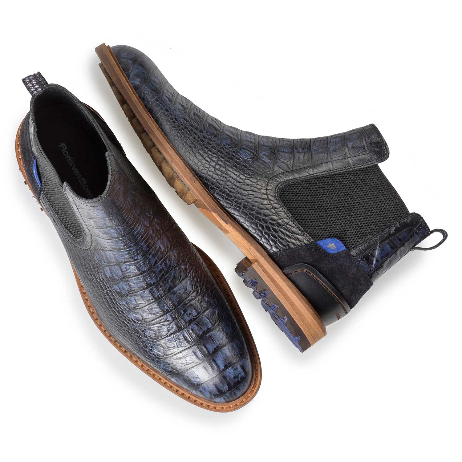 10230/13 - Blue leather Chelsea boot with croco print 10230/13 - Blue leather Chelsea boot with croco print
