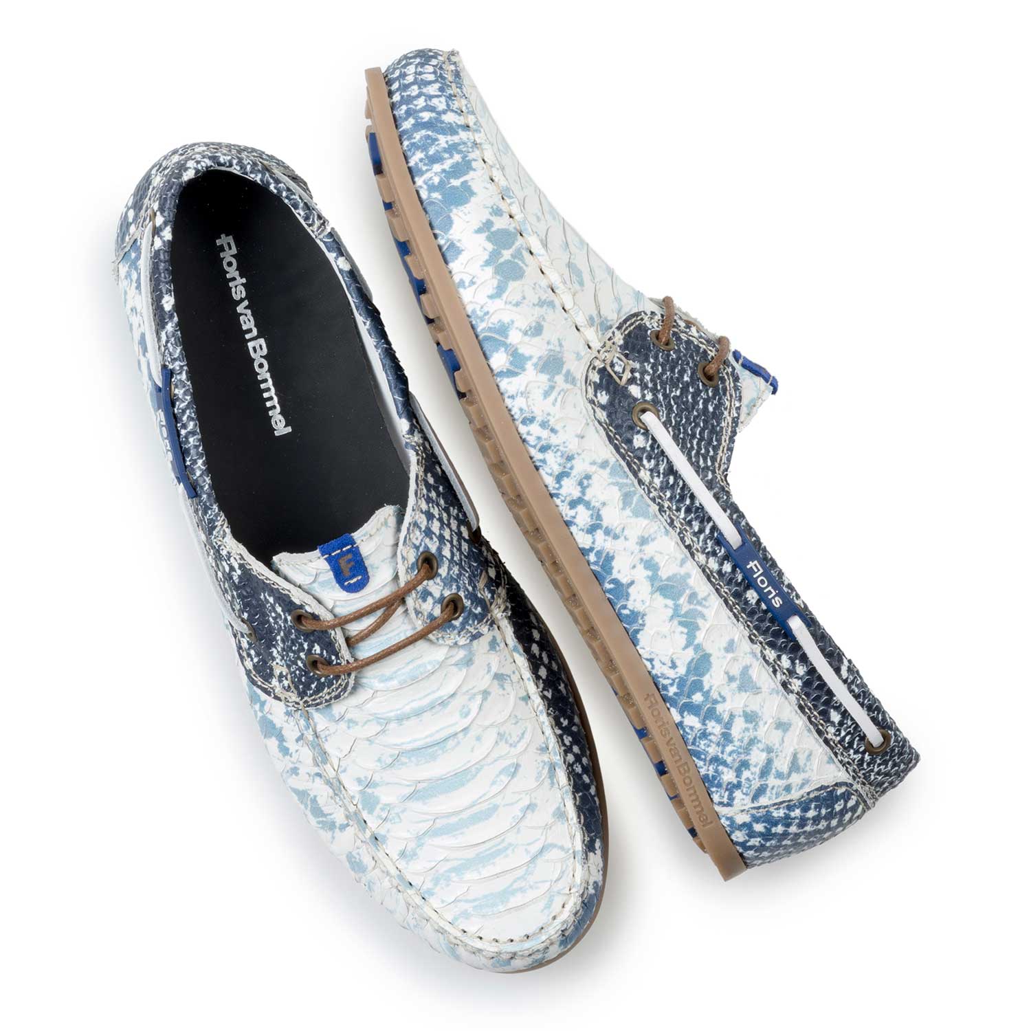 15035/06 - Dark blue leather boat shoe with snake print 15035/06 - Dark blue leather boat shoe with snake print