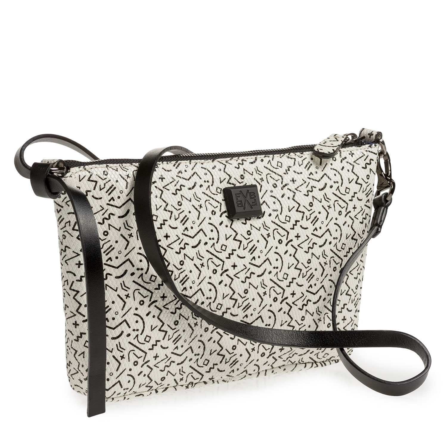 89019/08 - White leather bag with black print 89019/08 - White leather bag with black print