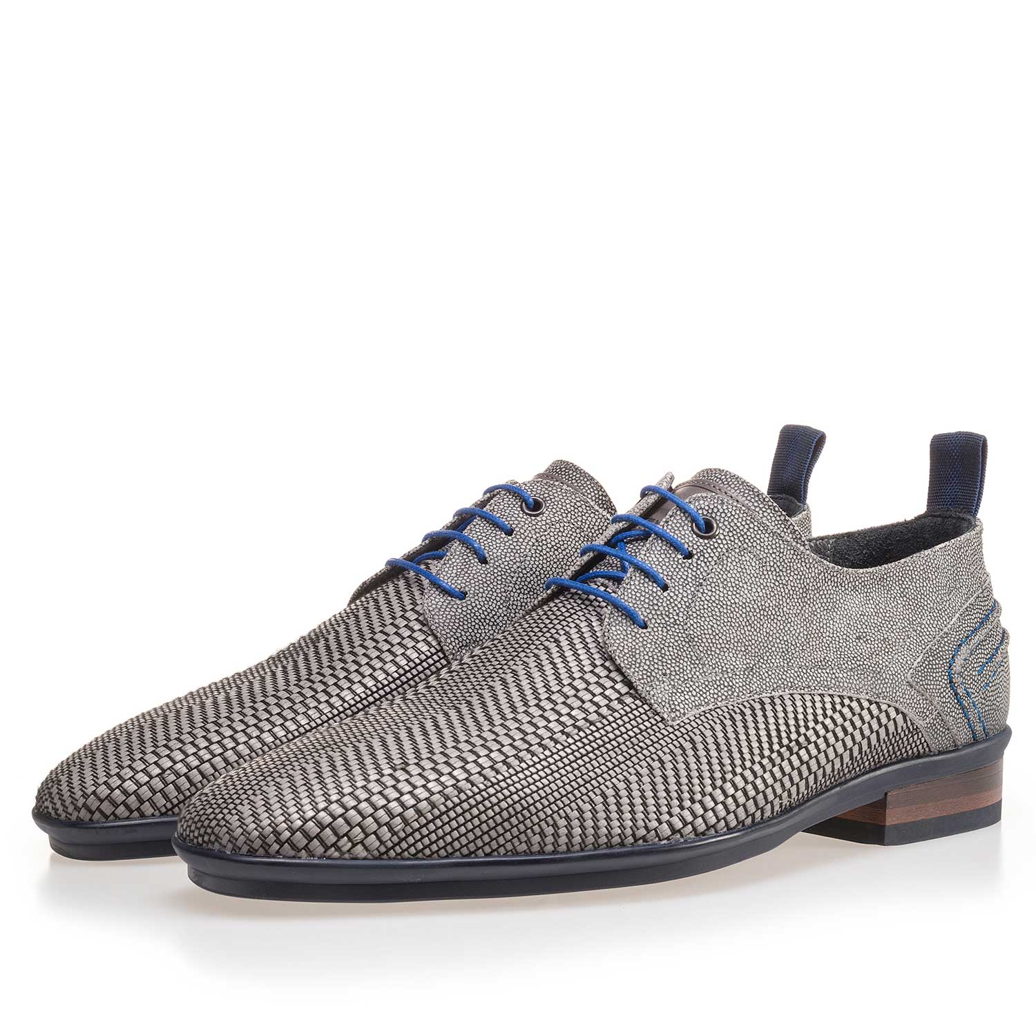 14067/02 - Grey lace shoe made of braided leather 14067/02 - Grey lace shoe made of braided leather