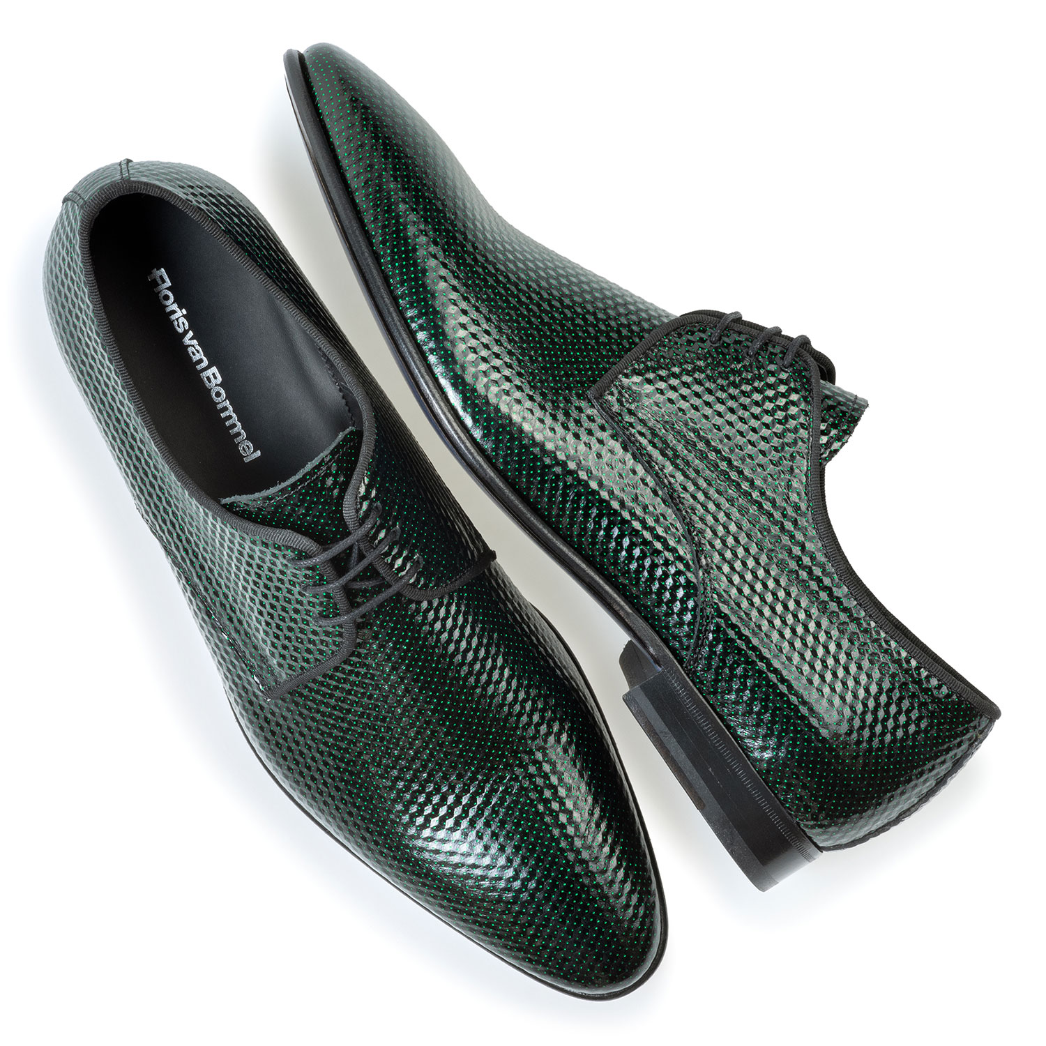 14338/08 - Lace shoe printed leather green 14338/08 - Lace shoe printed leather green