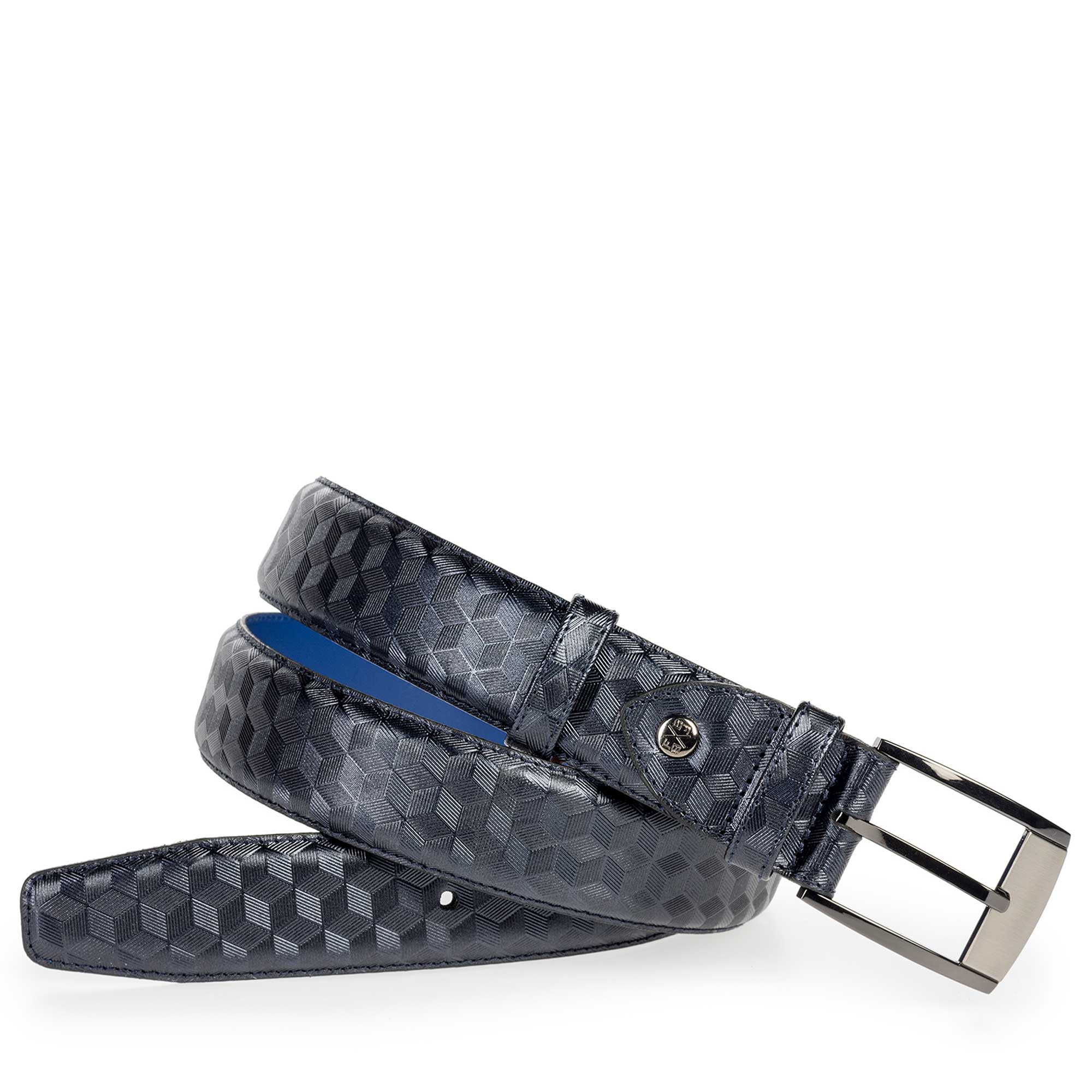 75180/40 - Blue leather belt with hexagon print 75180/40 - Blue leather belt with hexagon print