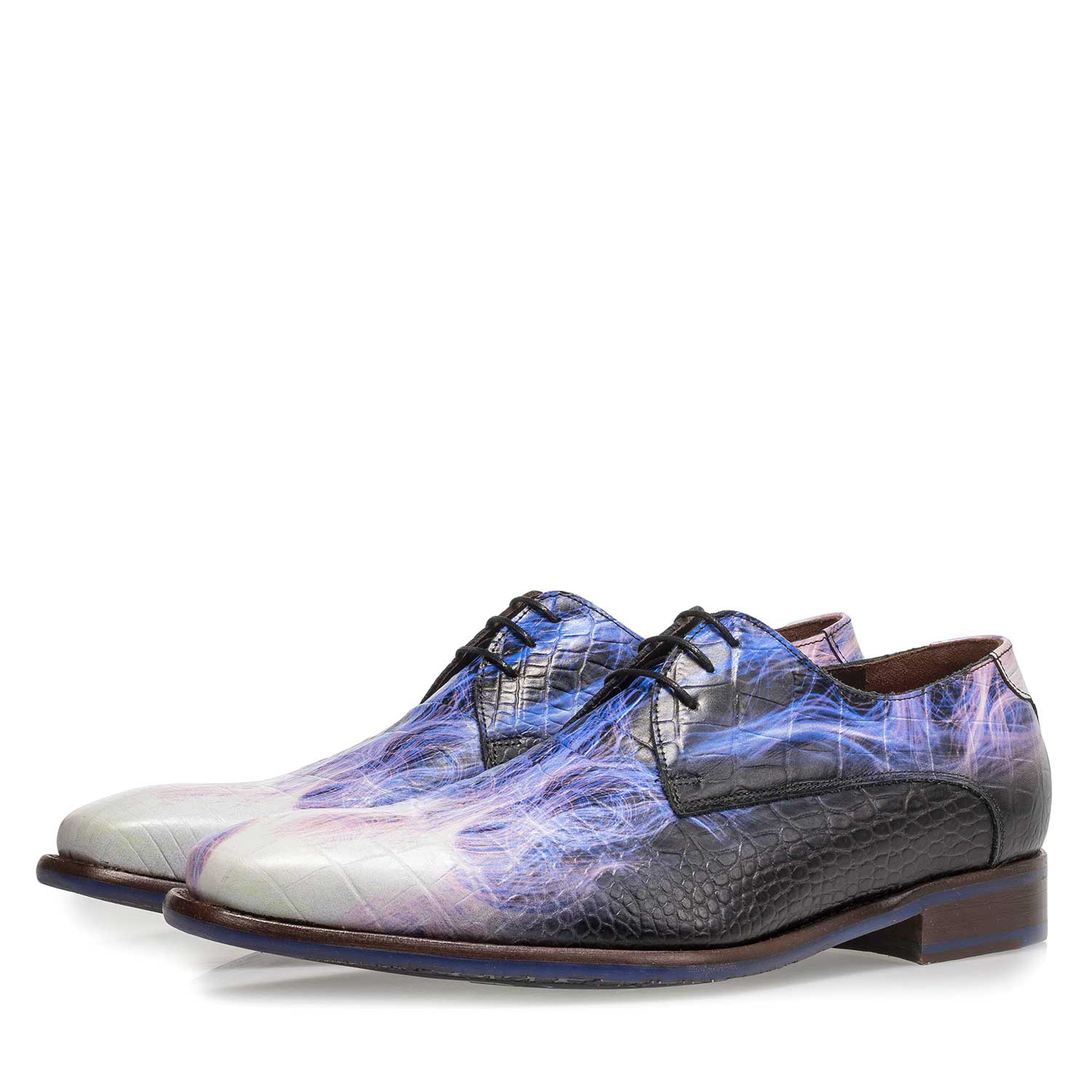 18123/04 - Premium purple calf leather lace shoe with lightning bolt print 18123/04 - Premium purple calf leather lace shoe with lightning bolt print