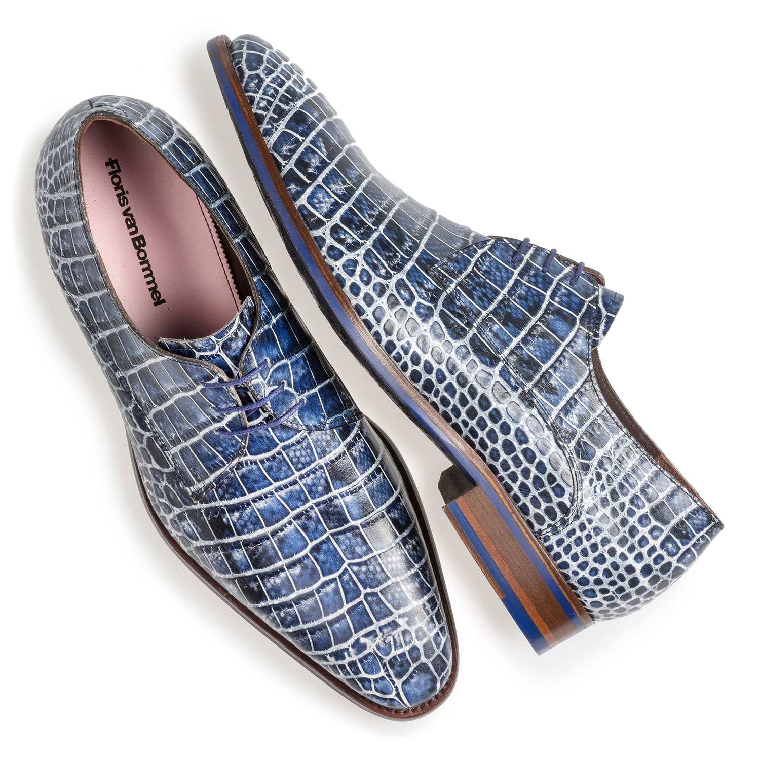 18168/03 - Blue lace shoe with croco print 18168/03 - Blue lace shoe with croco print