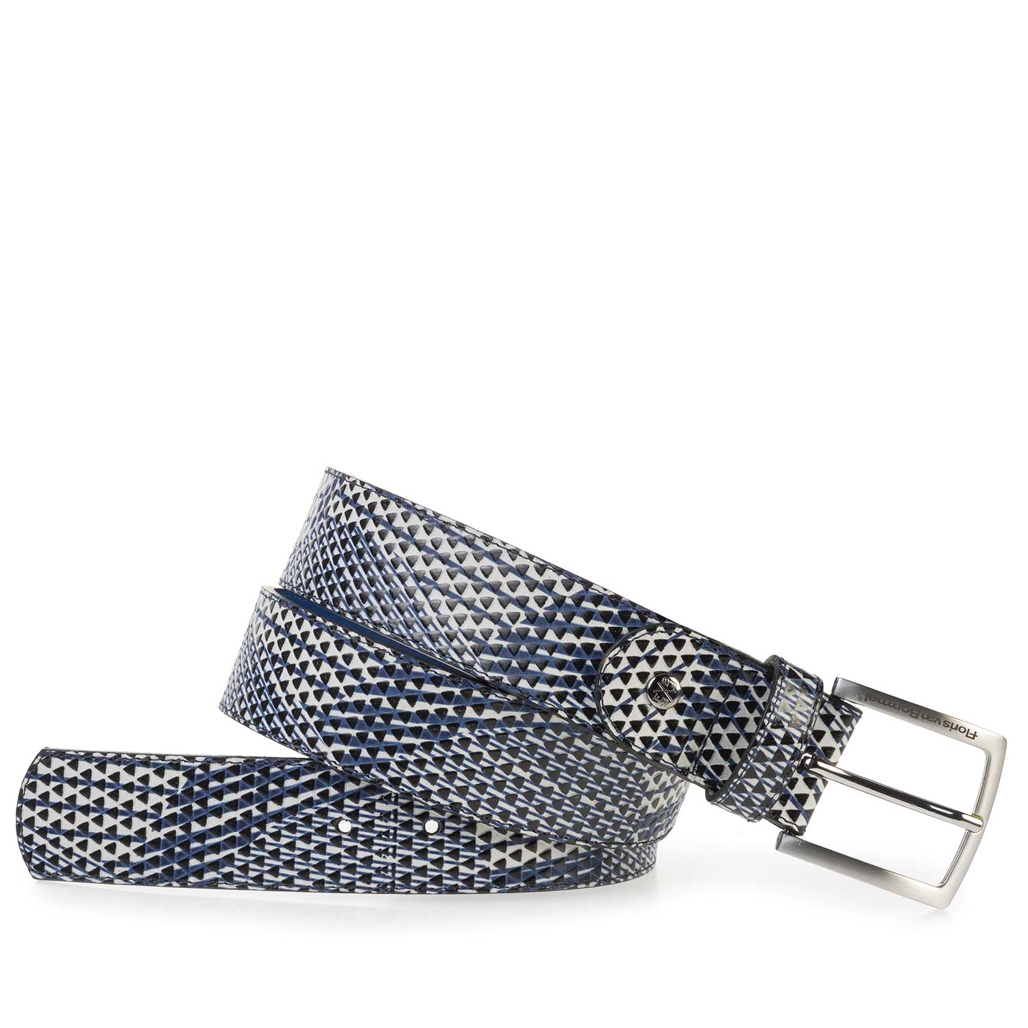 75184/09 - Blue/white patterned leather belt 75184/09 - Blue/white patterned leather belt