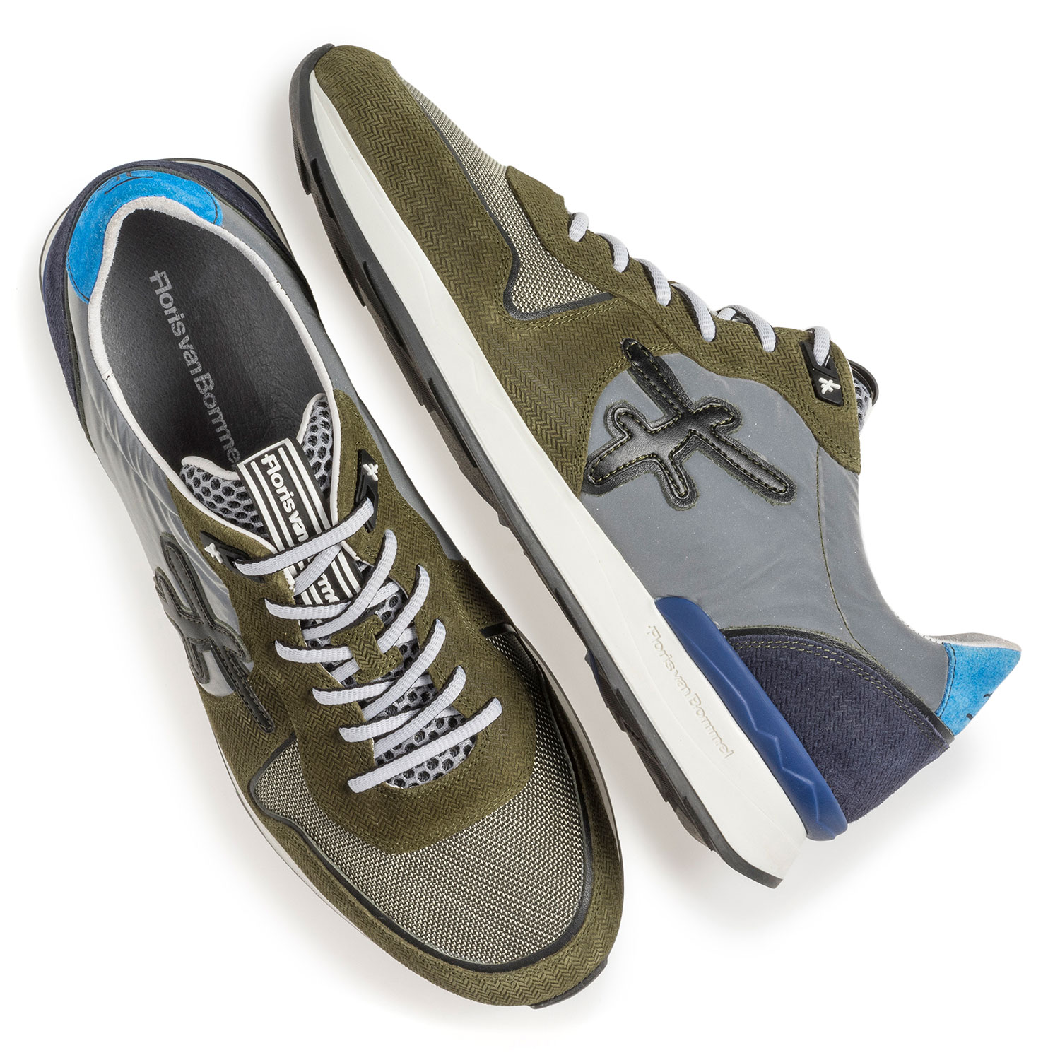 16346/04 - Olive green suede leather sneaker with print 16346/04 - Olive green suede leather sneaker with print