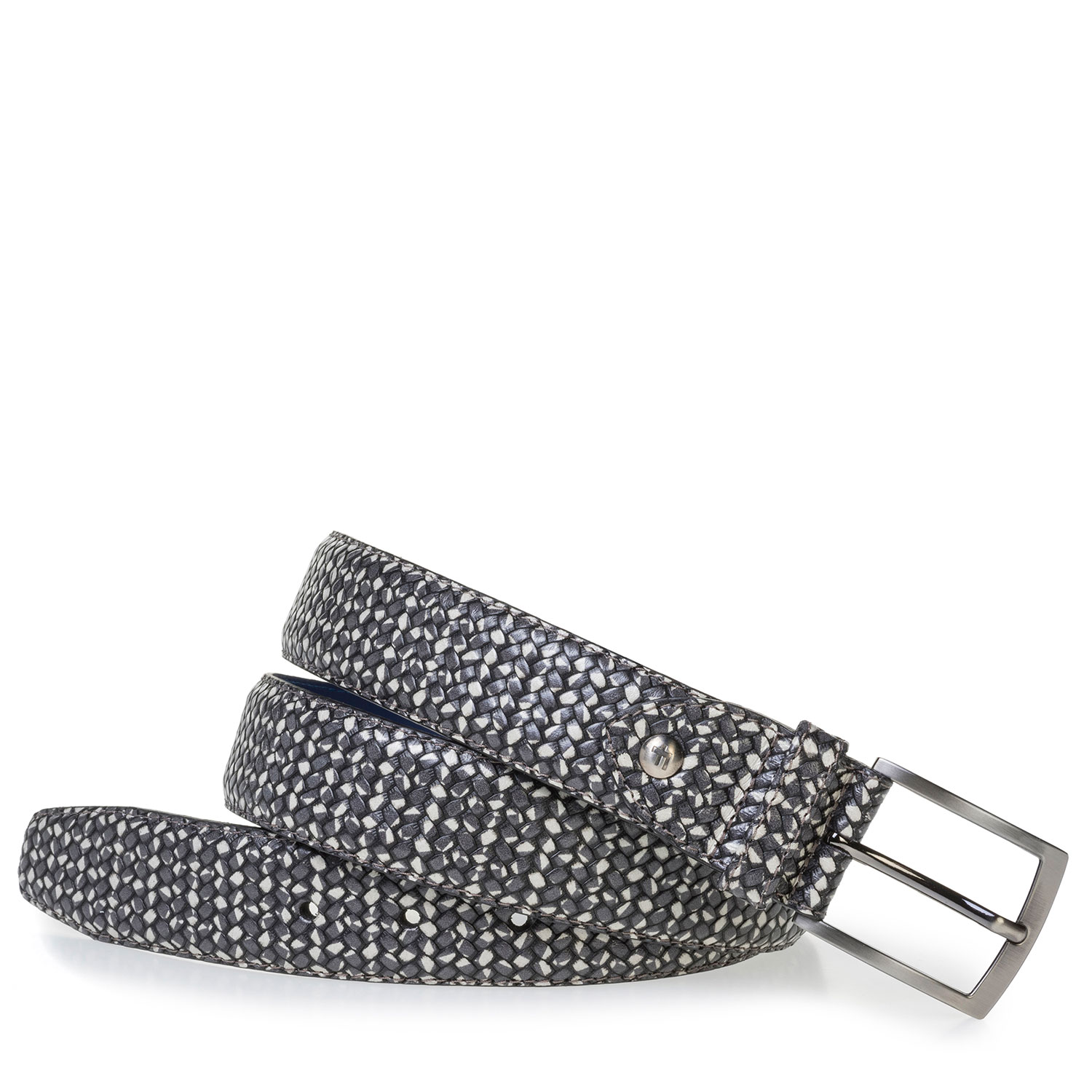 75200/79 - Dark grey leather belt with a white print 75200/79 - Dark grey leather belt with a white print