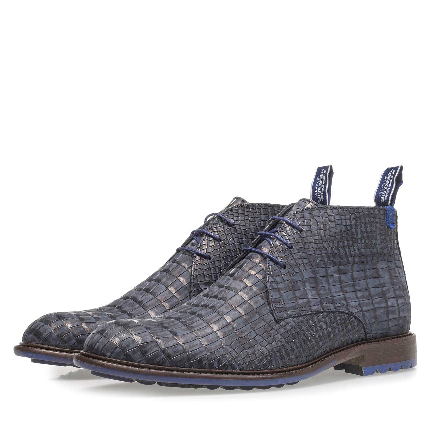 10203/22 - Dark blue nubuck leather lace shoe with croco print 10203/22 - Dark blue nubuck leather lace shoe with croco print