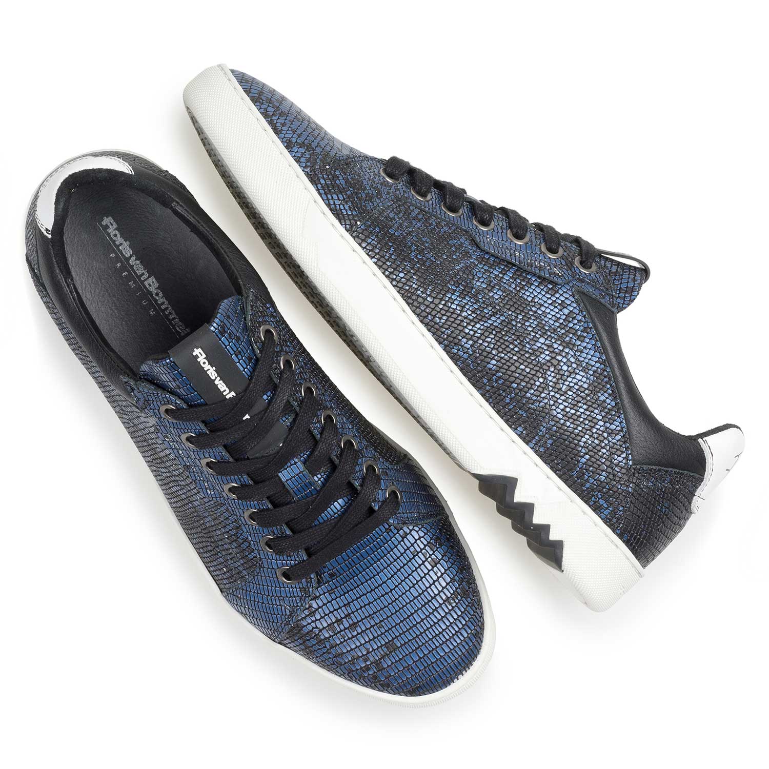 13342/01 - Blue premium leather lace shoe with metallic print 13342/01 - Blue premium leather lace shoe with metallic print