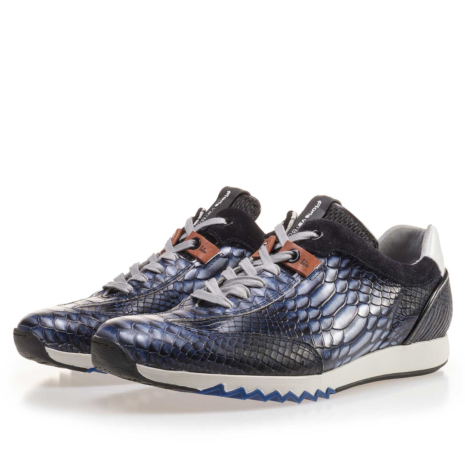 16219/01 - Dark blue calf's leather sneaker with a snake print 16219/01 - Dark blue calf's leather sneaker with a snake print