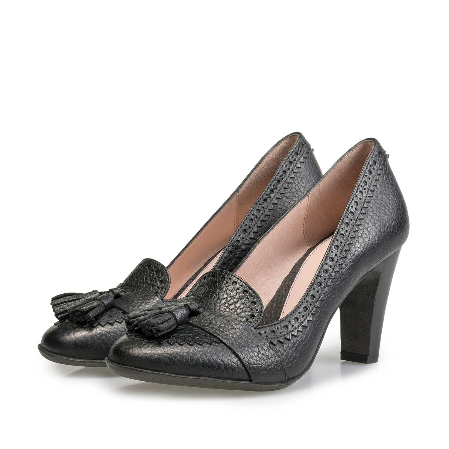 85500/02 - Black leather tassel high heels 85500/02 - Black leather tassel high heels