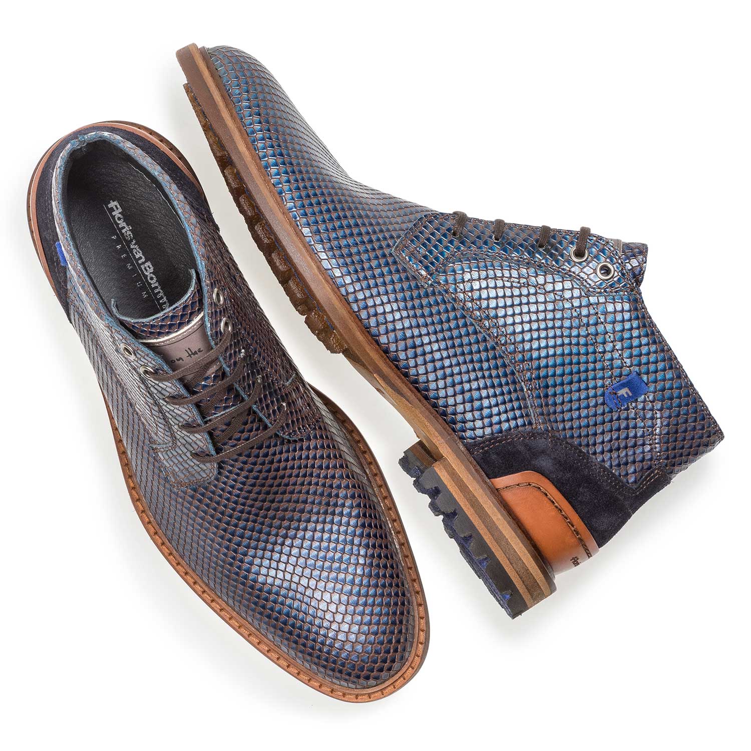 10683/01 - Premium blue printed metallic leather lace shoe 10683/01 - Premium blue printed metallic leather lace shoe