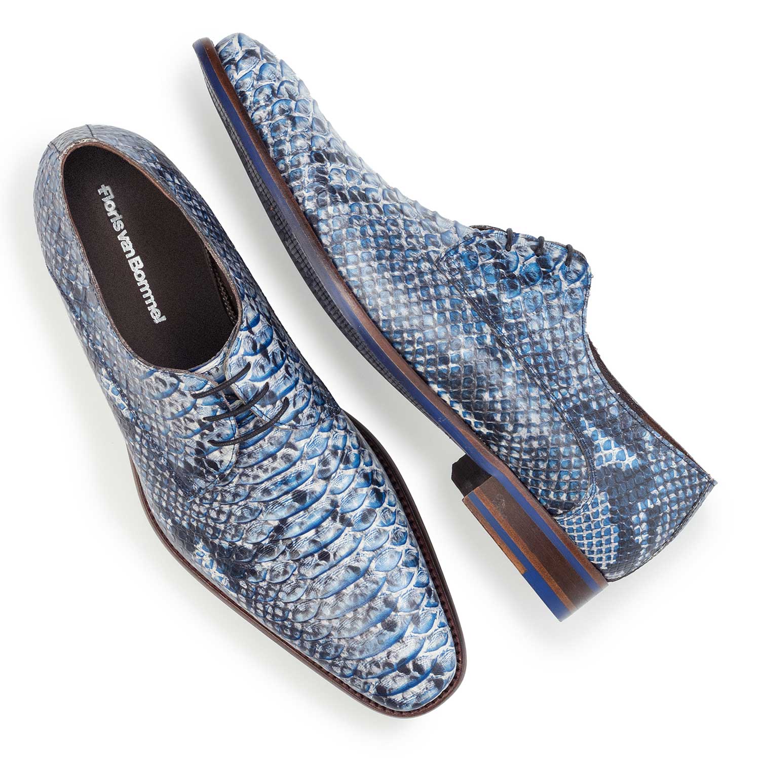 14204/03 - Blue leather lace shoe finished with a snake print 14204/03 - Blue leather lace shoe finished with a snake print
