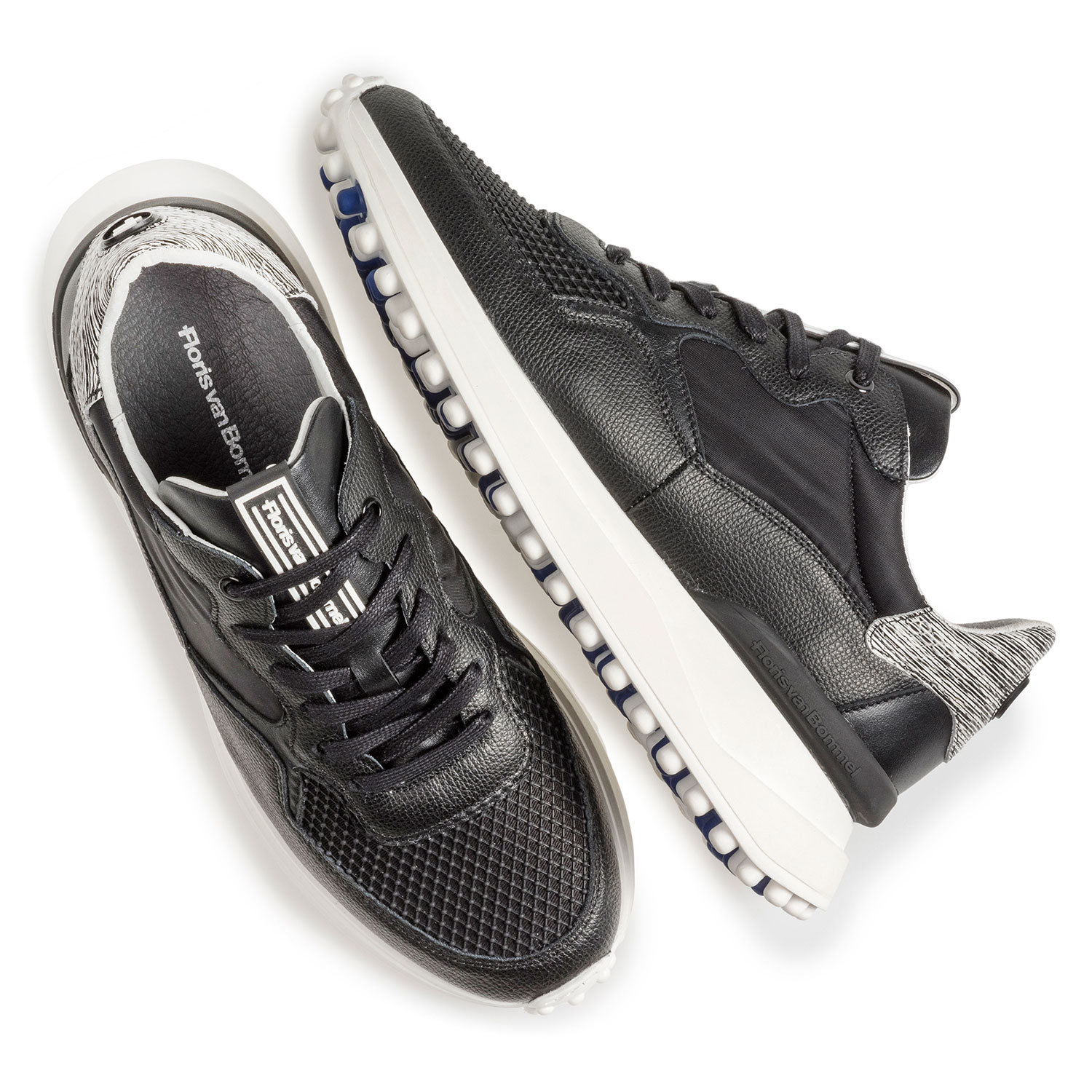16301/13 - Black leather sneaker with print 16301/13 - Black leather sneaker with print