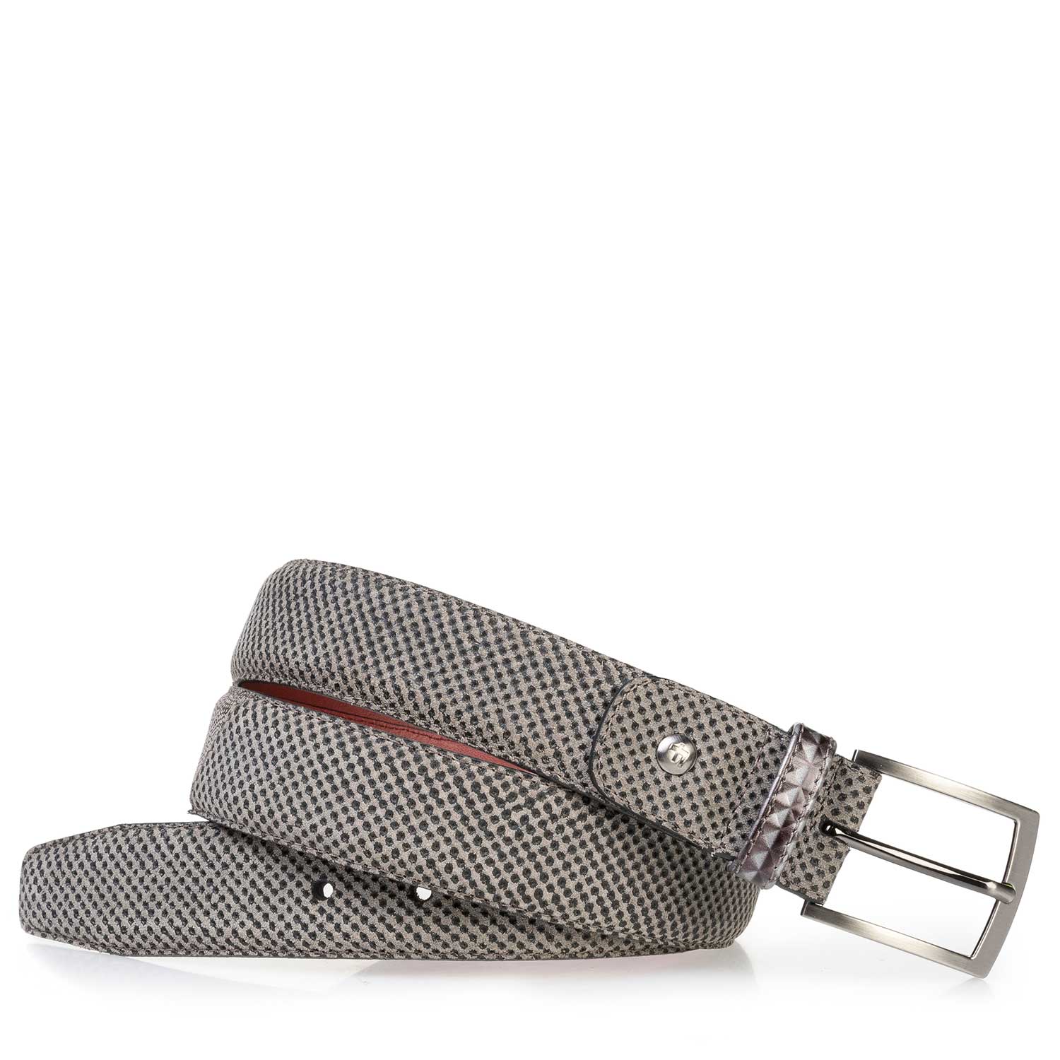 75188/22 - Taupe-colored suede leather belt with a print 75188/22 - Taupe-colored suede leather belt with a print