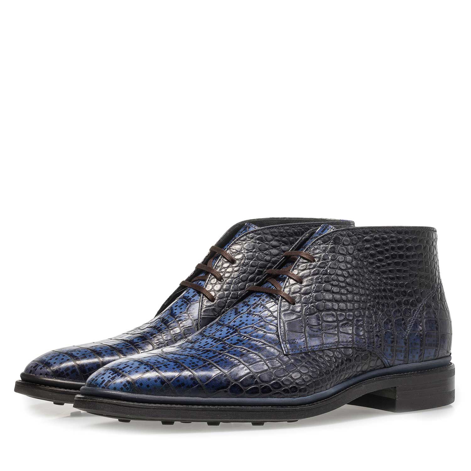 10623/02 - Premium blue croco leather lace shoe 10623/02 - Premium blue croco leather lace shoe
