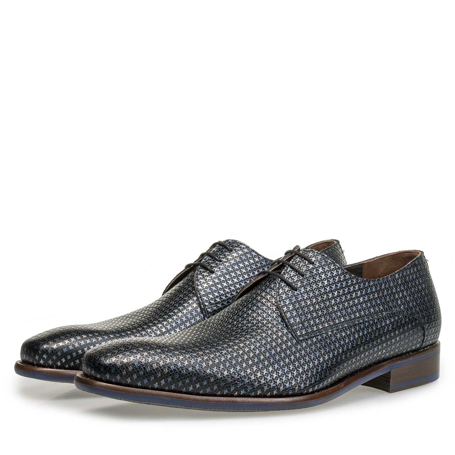 14204/09 - Blue leather lace shoe with metallic design 14204/09 - Blue leather lace shoe with metallic design