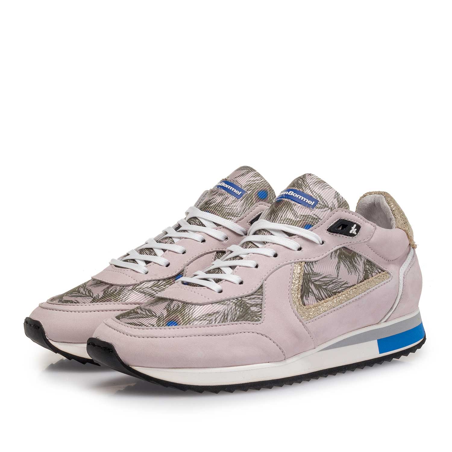 85260/12 - Pink nubuck leather sneaker with peacock print 85260/12 - Pink nubuck leather sneaker with peacock print