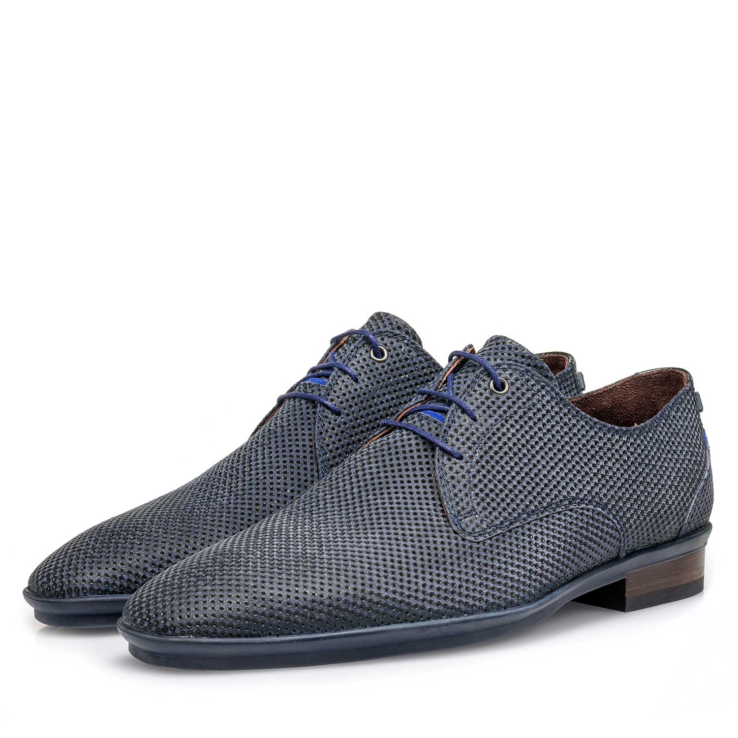18120/10 - Dark blue suede leather lace shoe with a print 18120/10 - Dark blue suede leather lace shoe with a print