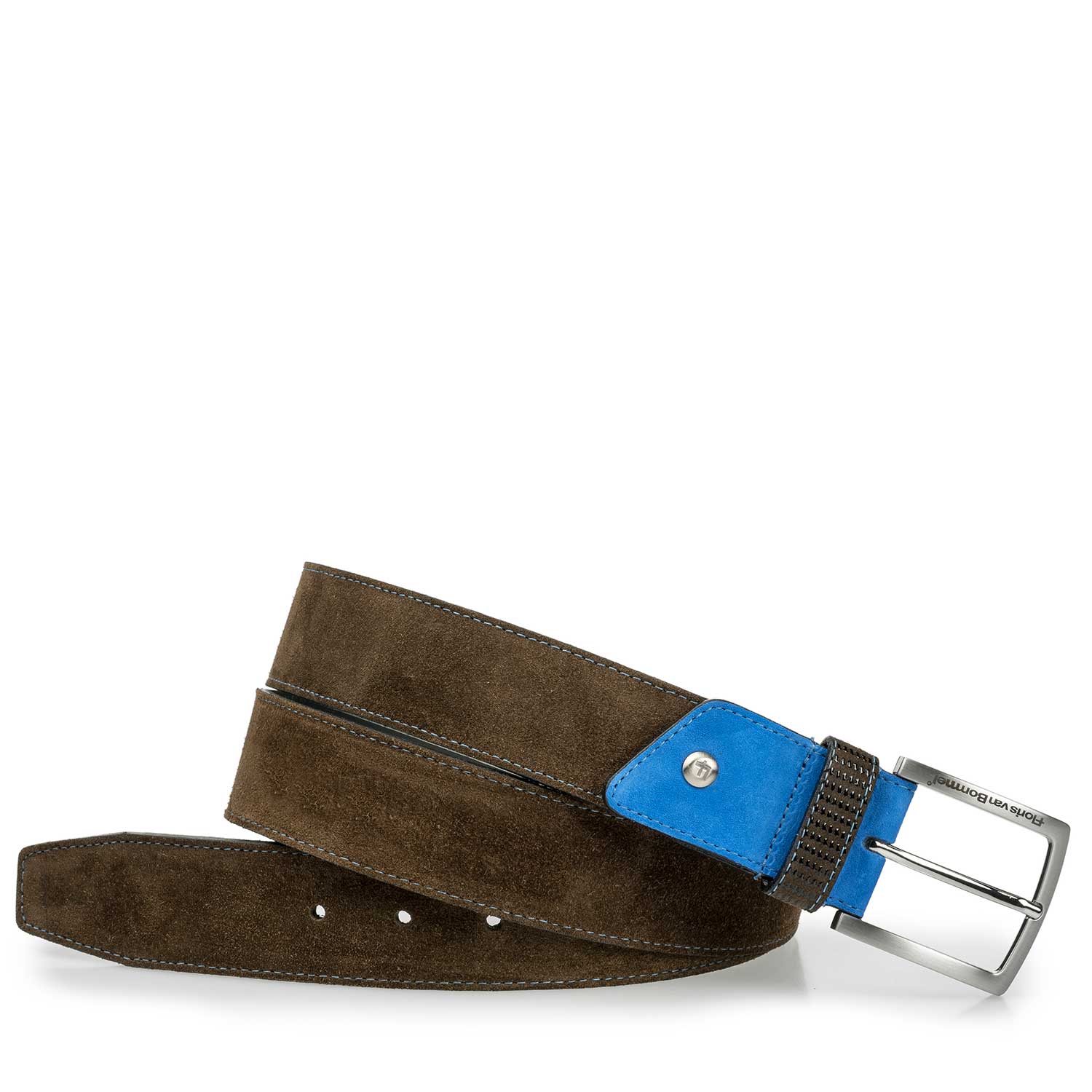 75192/02 - Olive green suede leather belt with a black pattern 75192/02 - Olive green suede leather belt with a black pattern
