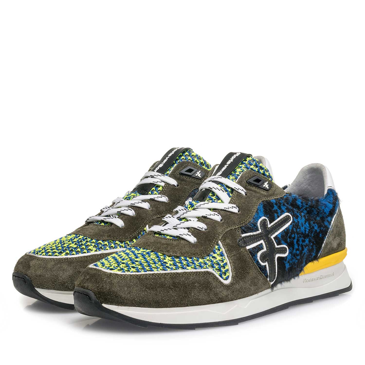16241/02 - Green premium suede leather sneaker with color accents 16241/02 - Green premium suede leather sneaker with color accents