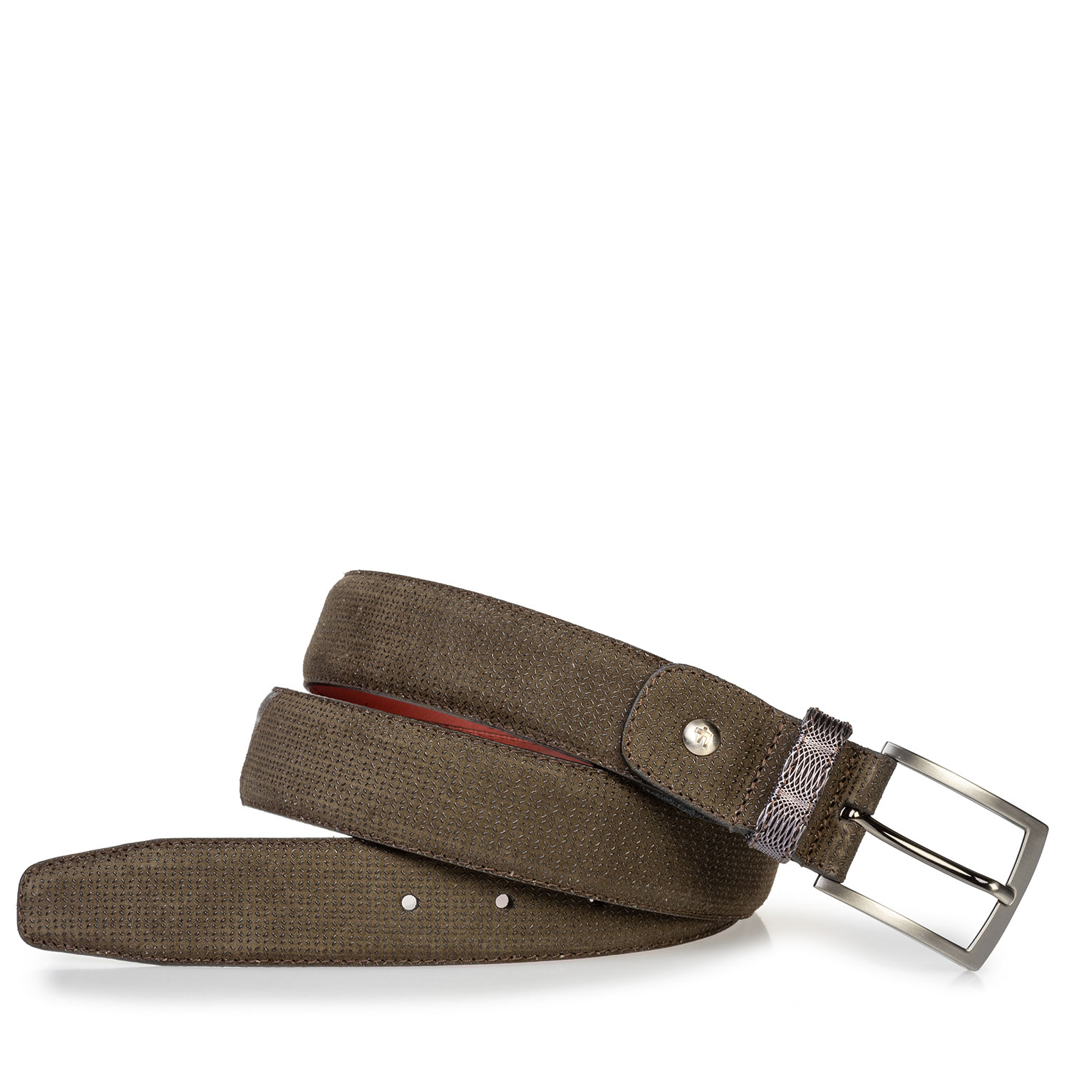 75188/77 - Suede leather belt dark green with print 75188/77 - Suede leather belt dark green with print