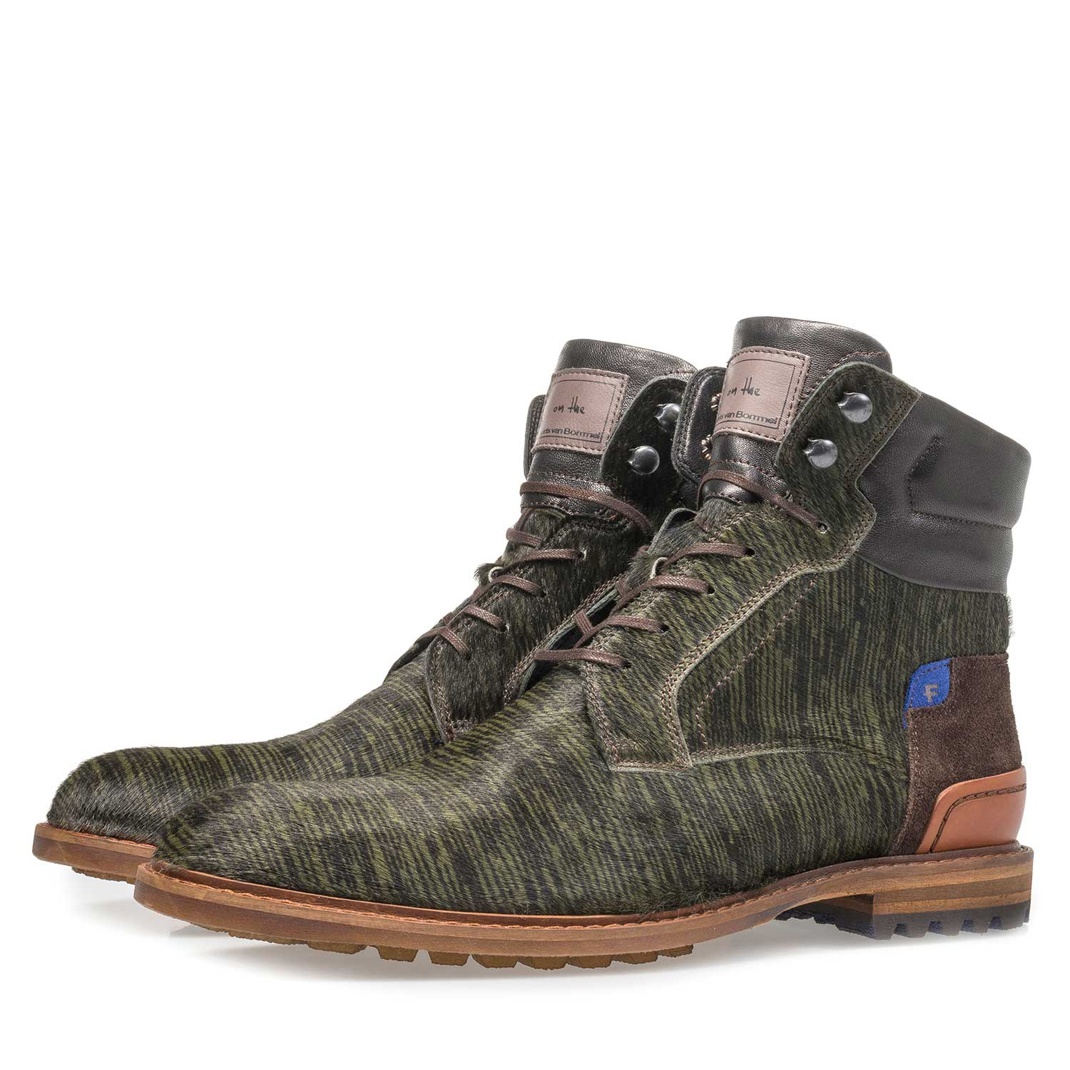 10641/00 - Premium dark green printed pony hair lace boot 10641/00 - Premium dark green printed pony hair lace boot