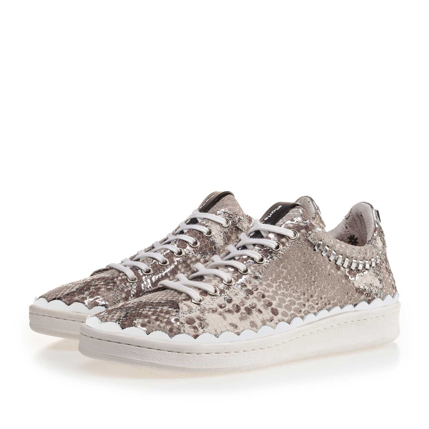 85233/02 - Taupe-coloured snake print leather sneaker 85233/02 - Taupe-coloured snake print leather sneaker