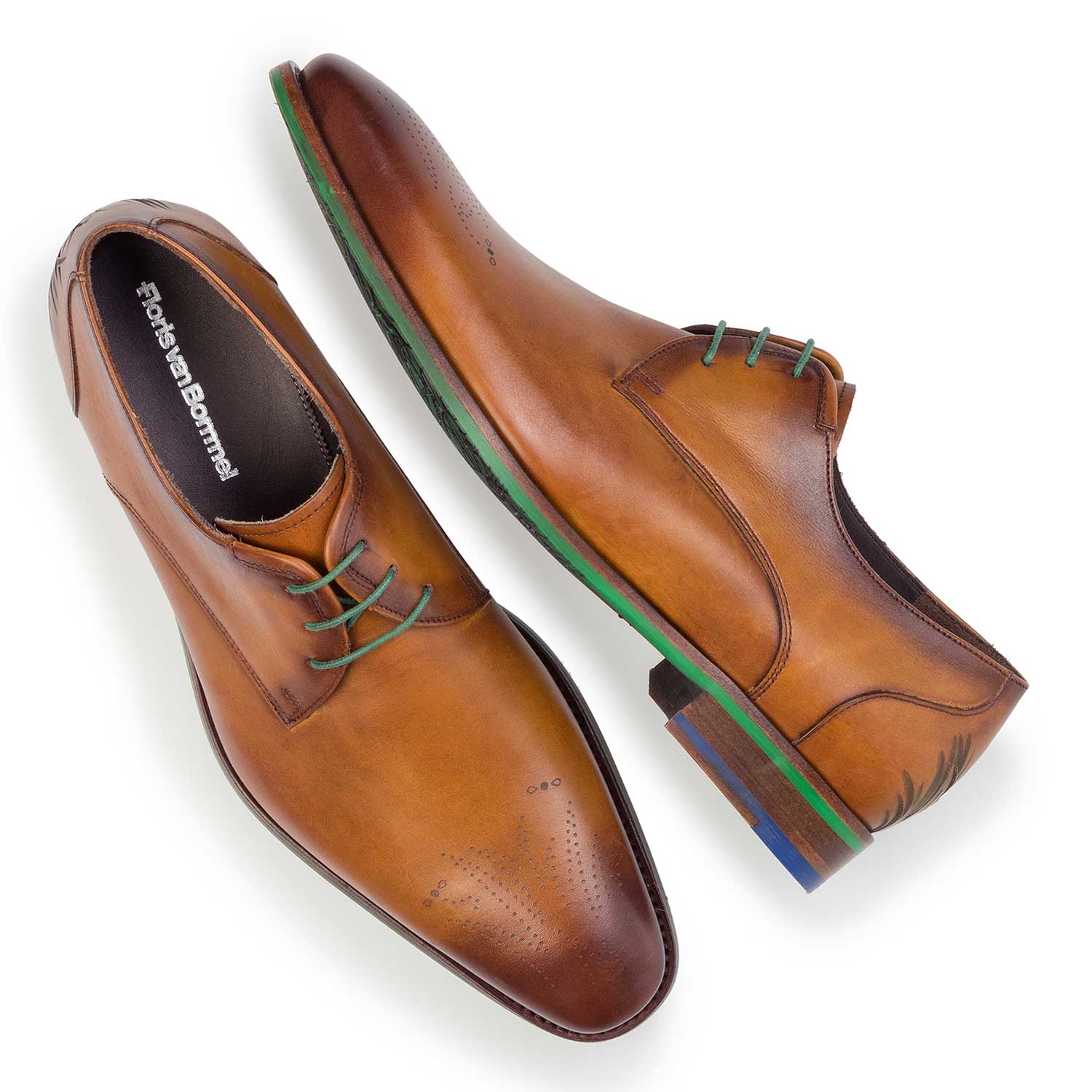 14193/00 - Cognac-coloured, laser-printed leather lace shoe 14193/00 - Cognac-coloured, laser-printed leather lace shoe