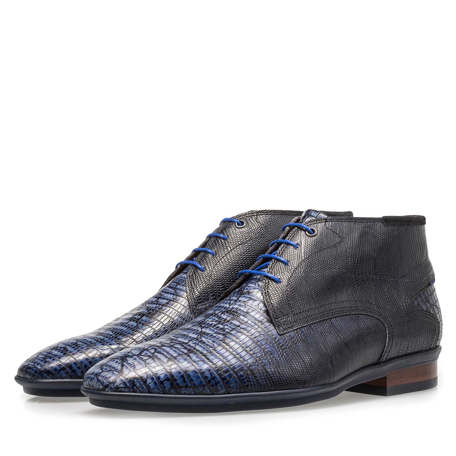 10131/12 - Blue calf leather lace shoe with lizard print 10131/12 - Blue calf leather lace shoe with lizard print