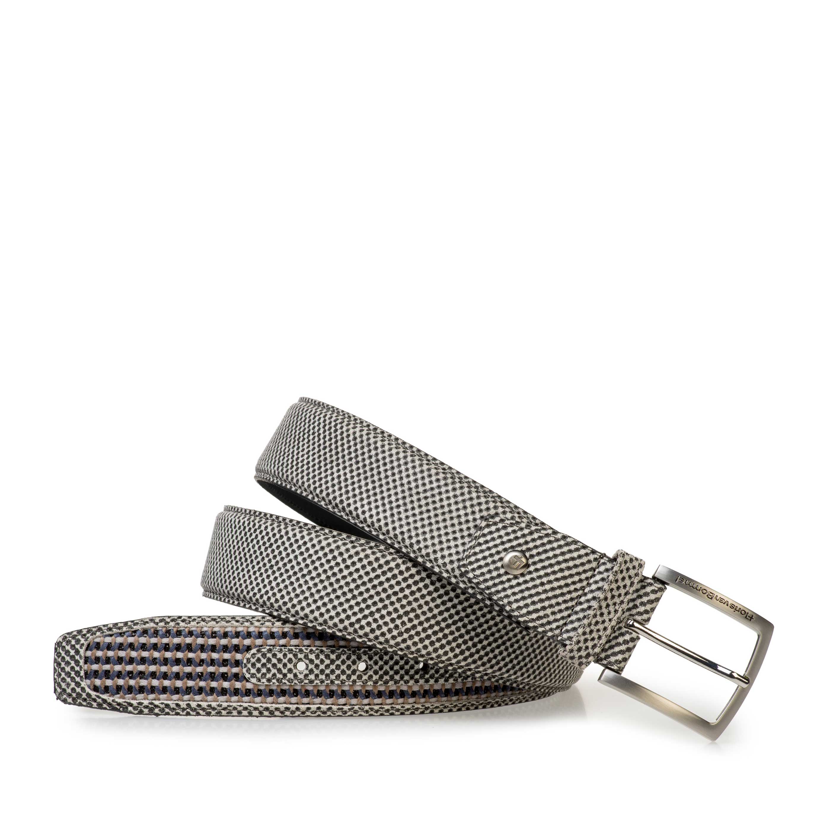 75159/35 - Grey suede leather belt with white print 75159/35 - Grey suede leather belt with white print
