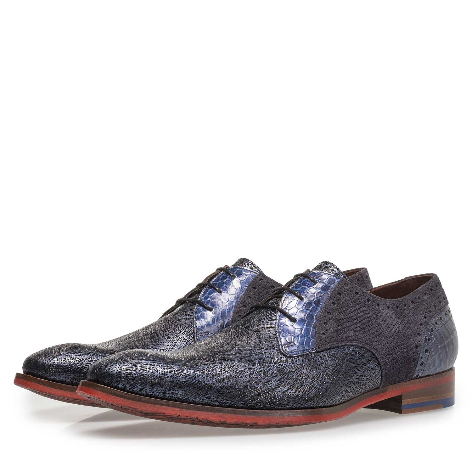 18106/07 - Blue leather lace shoe with metallic print 18106/07 - Blue leather lace shoe with metallic print