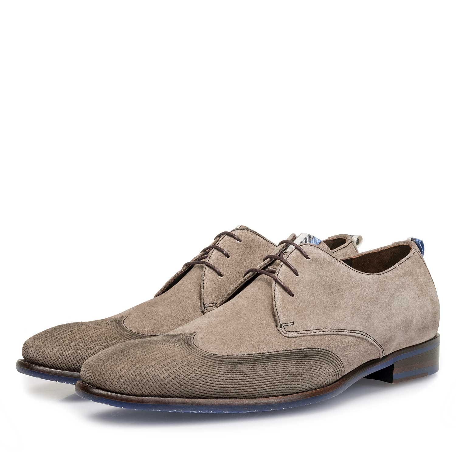 18082/05 - Taupe-coloured calf suede leather lace shoe with a laser-cut pattern 18082/05 - Taupe-coloured calf suede leather lace shoe with a laser-cut pattern