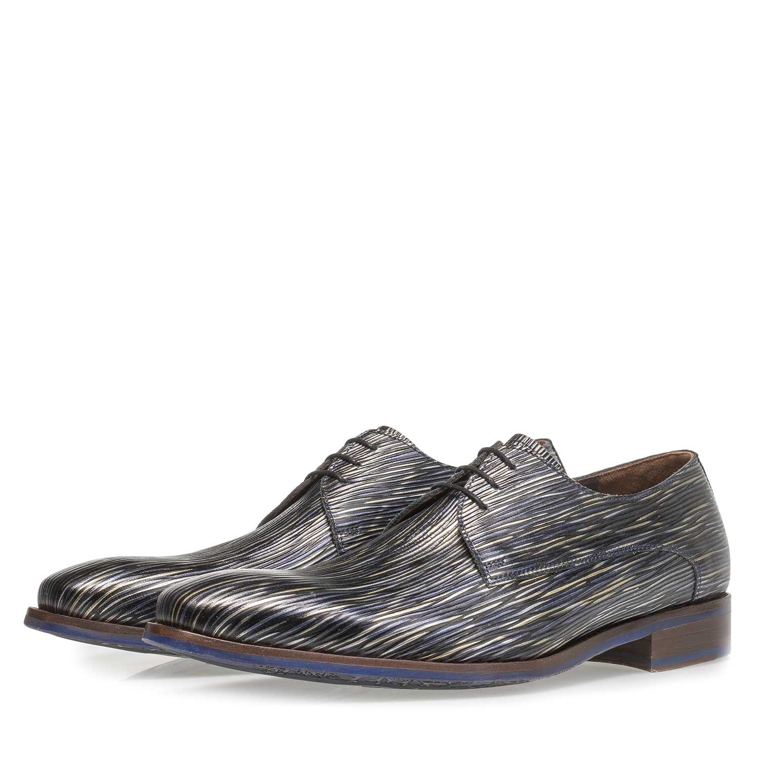 18159/08 - Dark blue lace shoe with striped metallic print 18159/08 - Dark blue lace shoe with striped metallic print