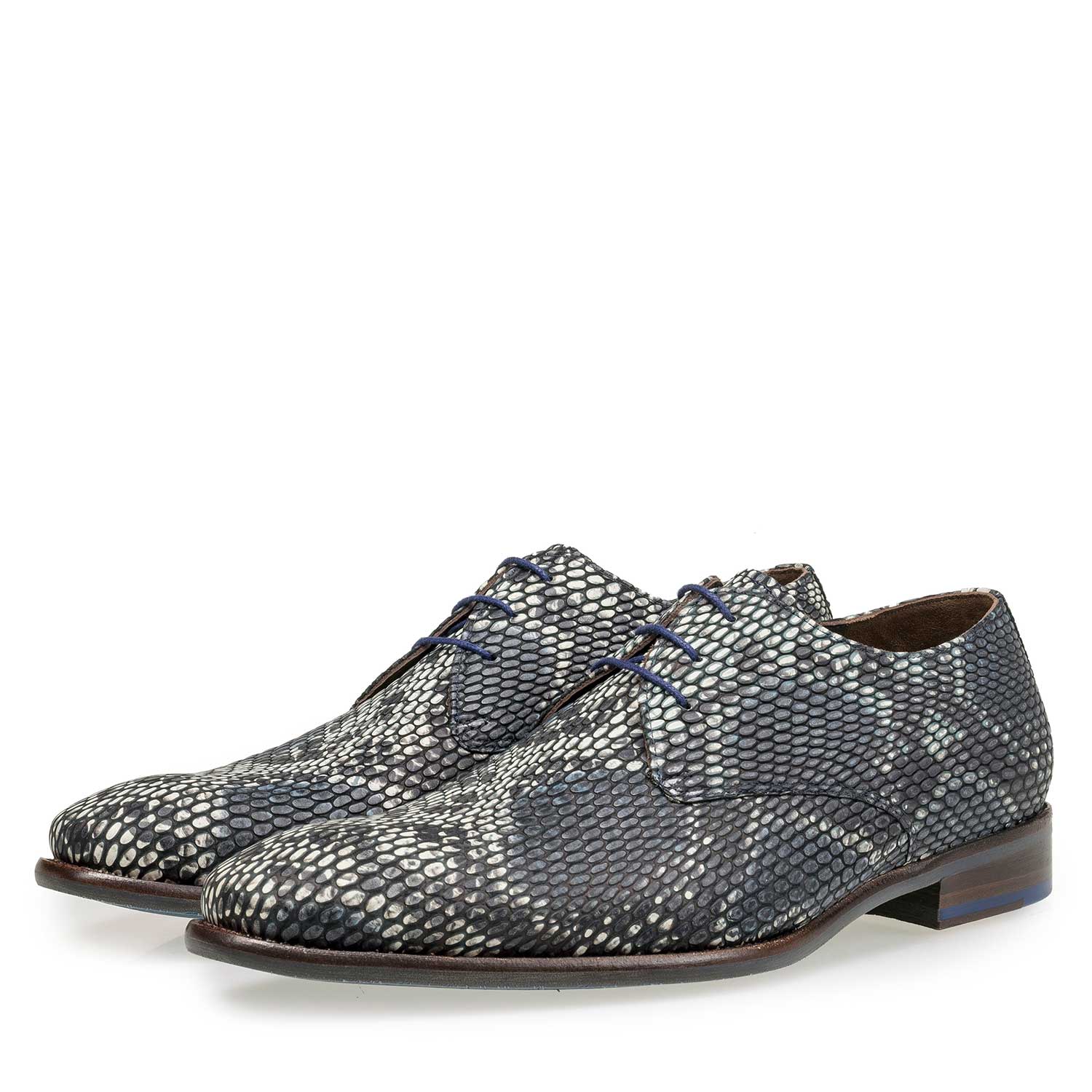 18090/01 - Grey calf leather lace shoe with a snake print 18090/01 - Grey calf leather lace shoe with a snake print